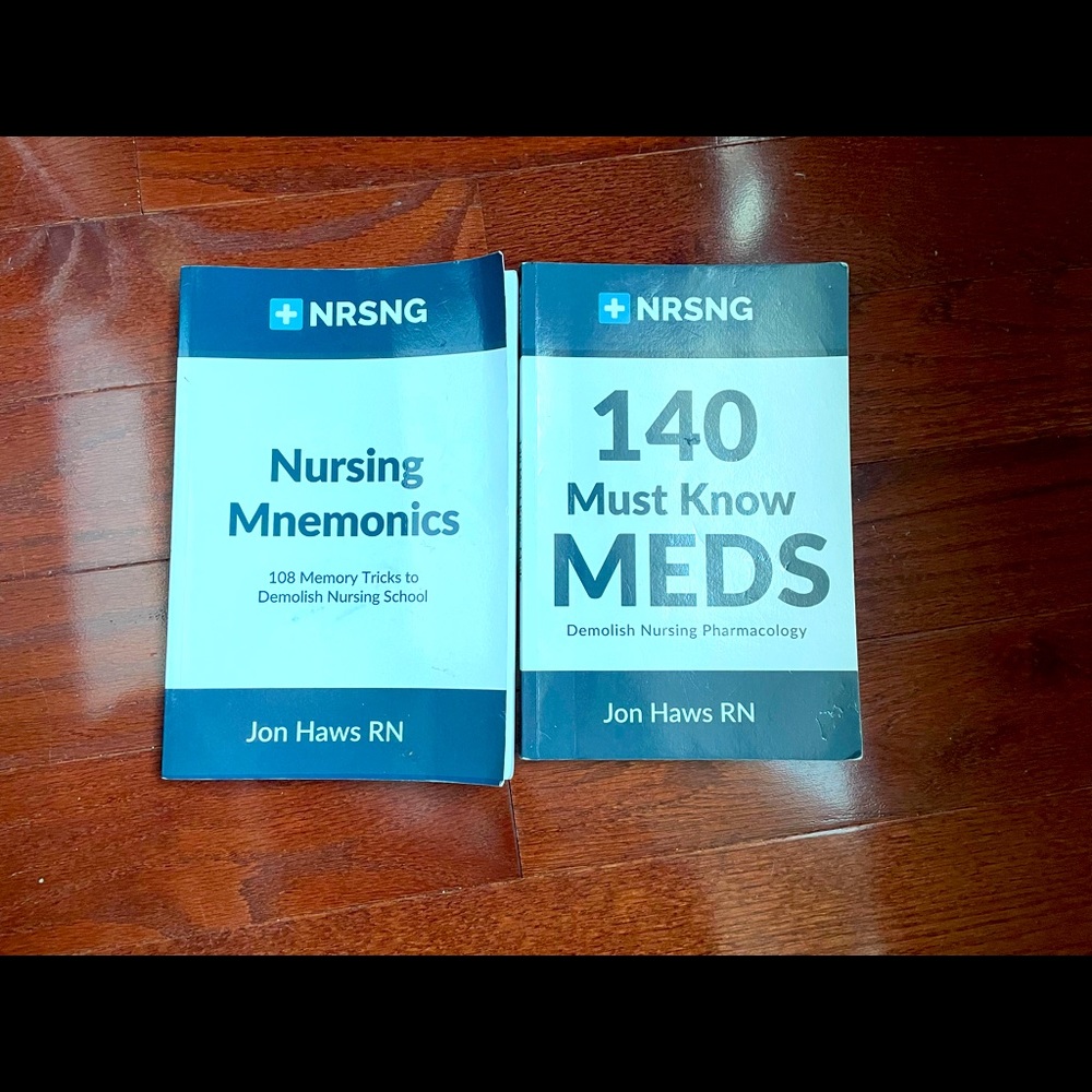 2 small books. Nursing mnemonics and 140 meds you should know for nursing school